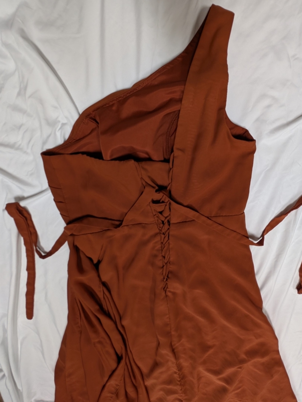 One-Shoulder Rust Colored Dress - Picture 3 of 12